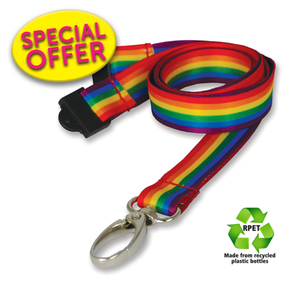 15mm Recycled Rainbow Lanyards With A Metal Lobster Clip